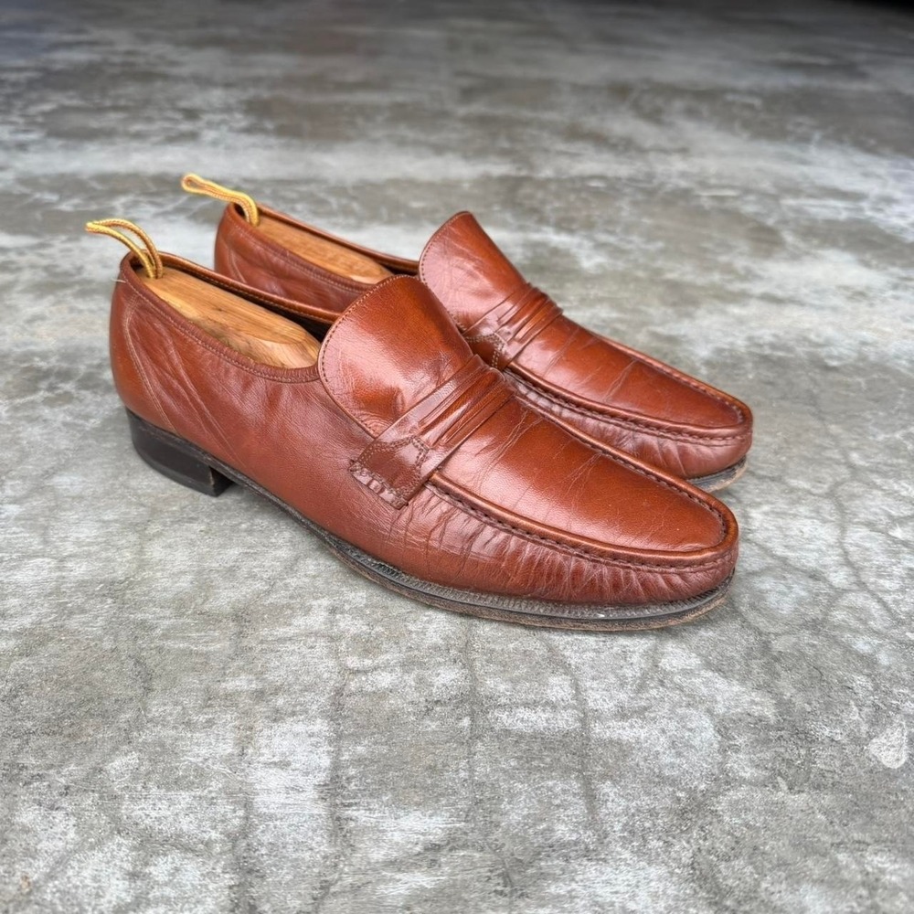Vintage 80's Florsheim Burnt Orange slip on leather loafers size tagged 10 B - Picture 5 of 8